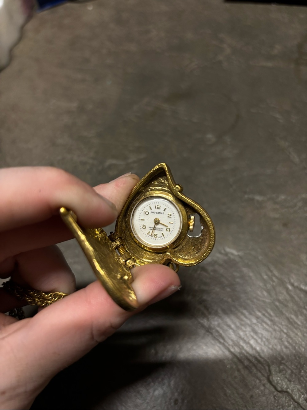 Gold Heart Pendant Watch Necklace - Gold Tone